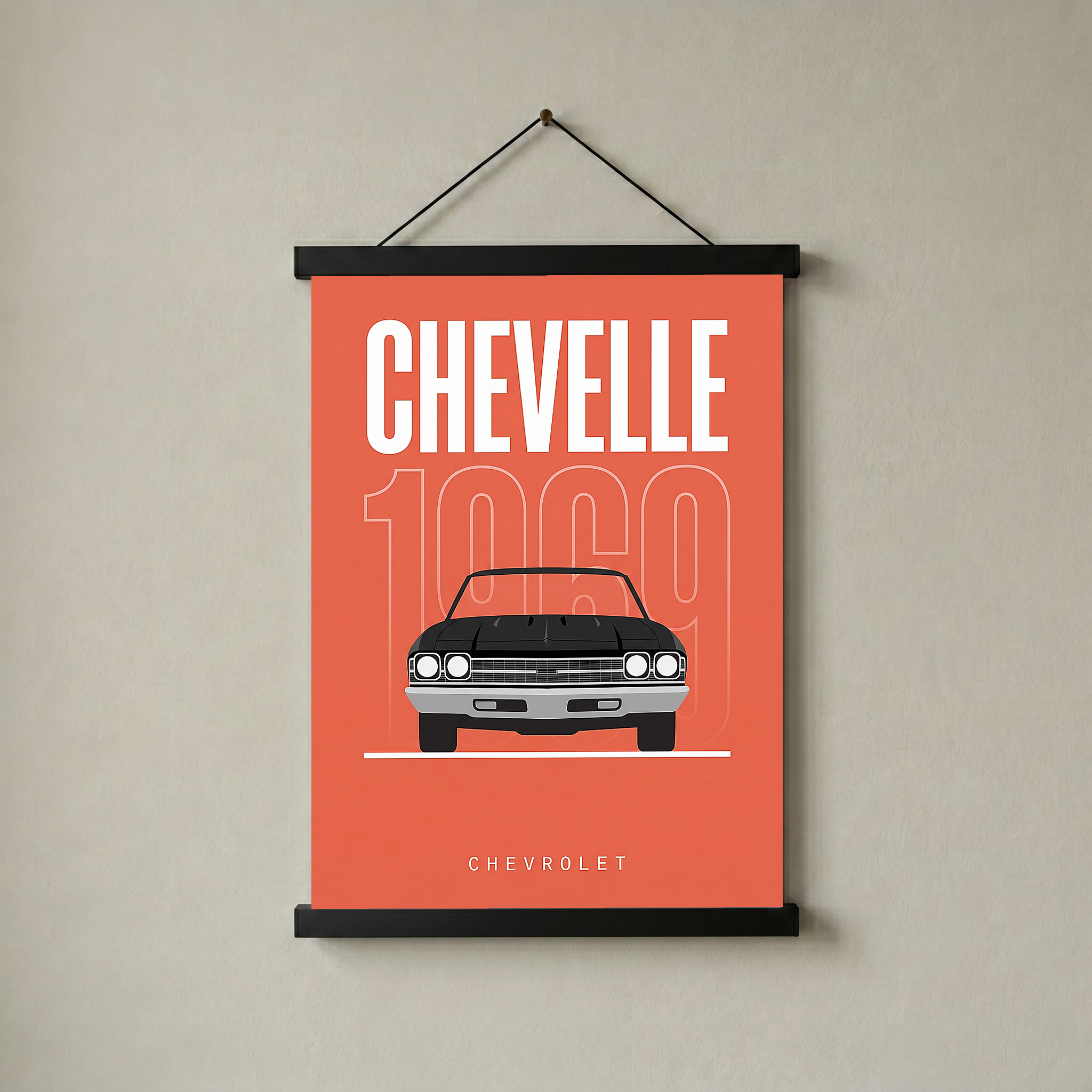 Chevrolet Chevelle 1969 Minimalist Poster — Coral Convertible Muscle Line Art