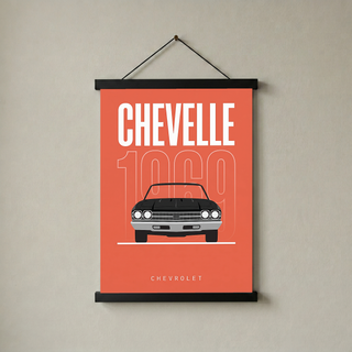 Chevrolet Chevelle 1969 Minimalist Poster — Coral Convertible Muscle Line Art