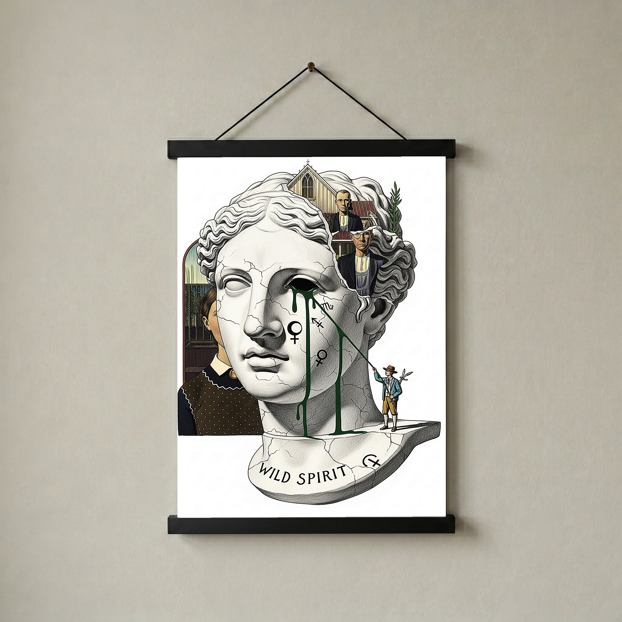 Wild Spirit American Gothic — Surreal Grant Wood Wall Art Print