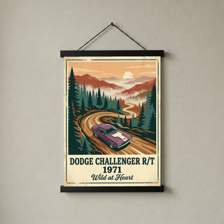 Dodge Challenger R/T 1971 V2 Poster — Vintage Muscle Misty Pine Mountain Print
