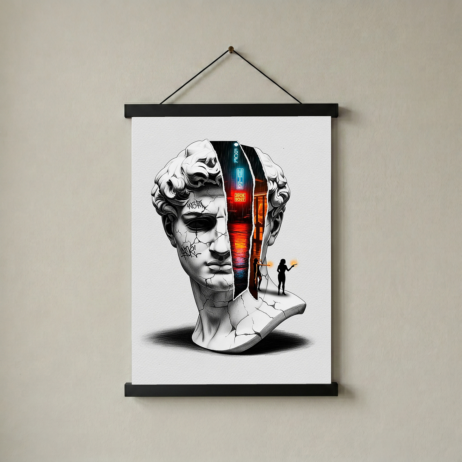 Neon Noir — Surreal David Bust Wall Art Print