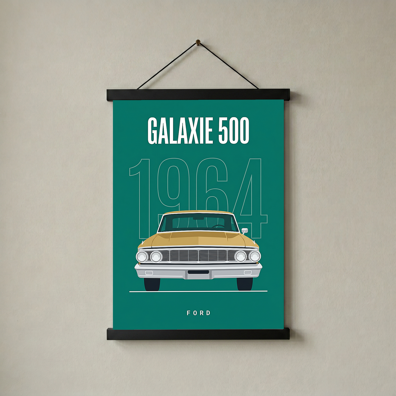 Ford Galaxie 500 1964 Minimalist Poster — Teal Full-Size Classic Line Art