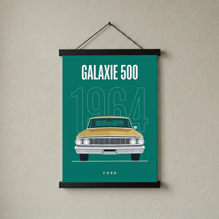 Ford Galaxie 500 1964 Minimalist Poster — Teal Full-Size Classic Line Art