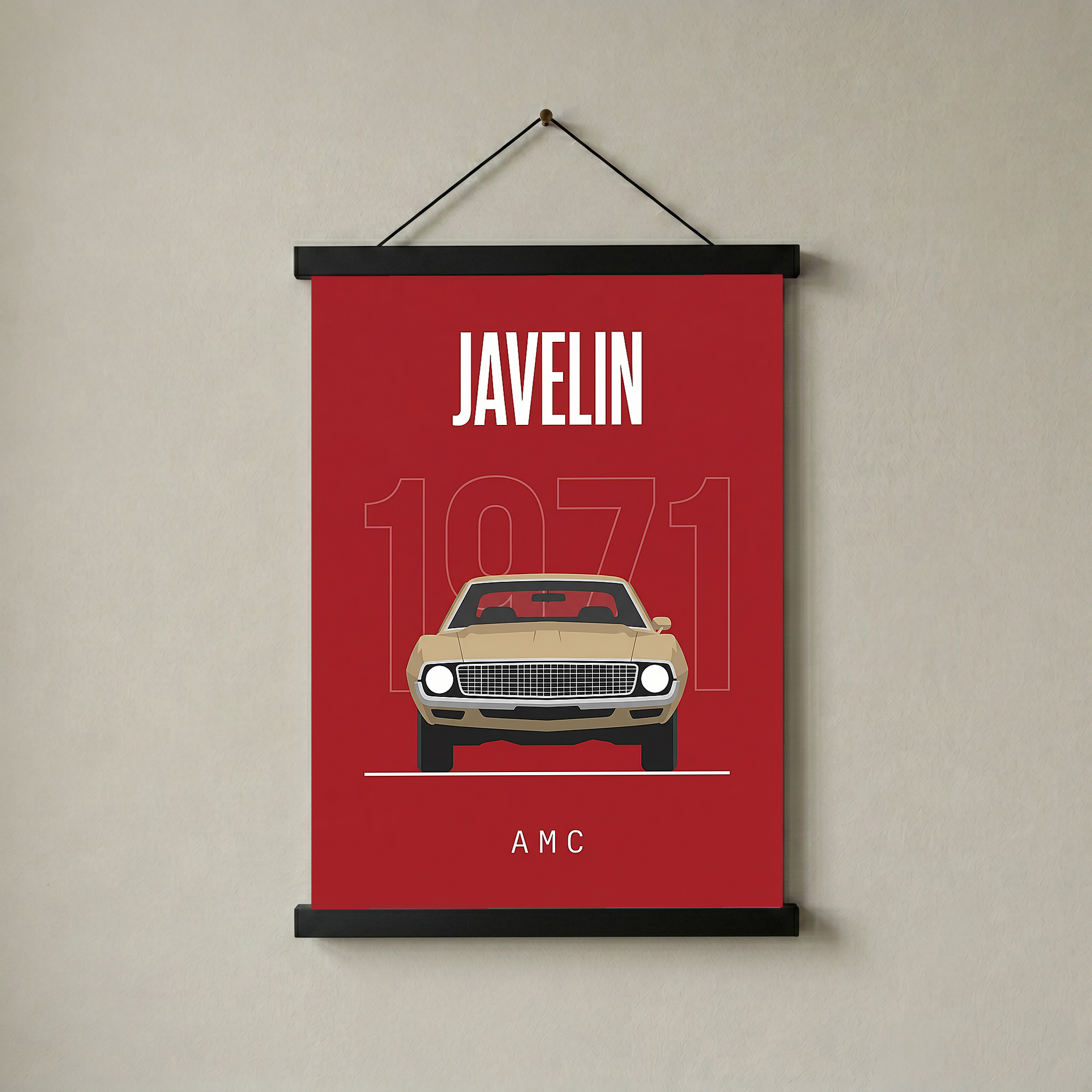 AMC Javelin 1971 Minimalist Poster — Red Muscle Car Line Art