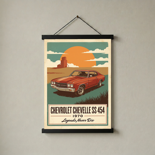 Chevrolet Chevelle SS 454 1970 V8 Sunset Silo Poster — Vintage Muscle Heartland Print