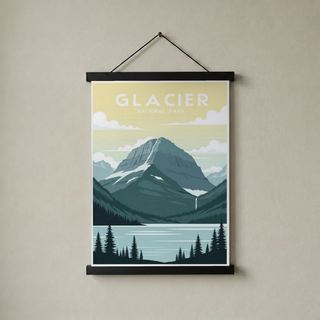 Glacier National Park Poster — Vintage Montana Rocky Mountain Lake Print