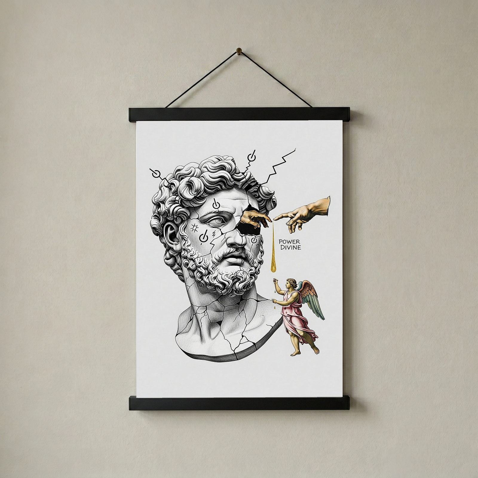 Power Divine — Zeus Meets Michelangelo's Creation of Adam Wall Art Print