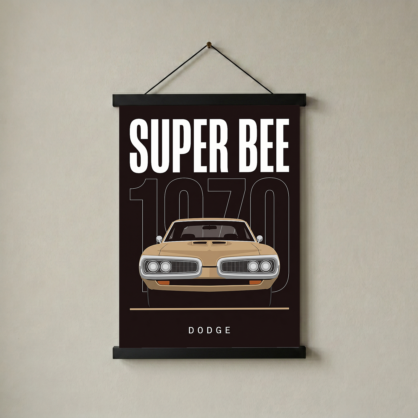Dodge Super Bee 1970 Minimalist Poster — Black Muscle Car Line Art