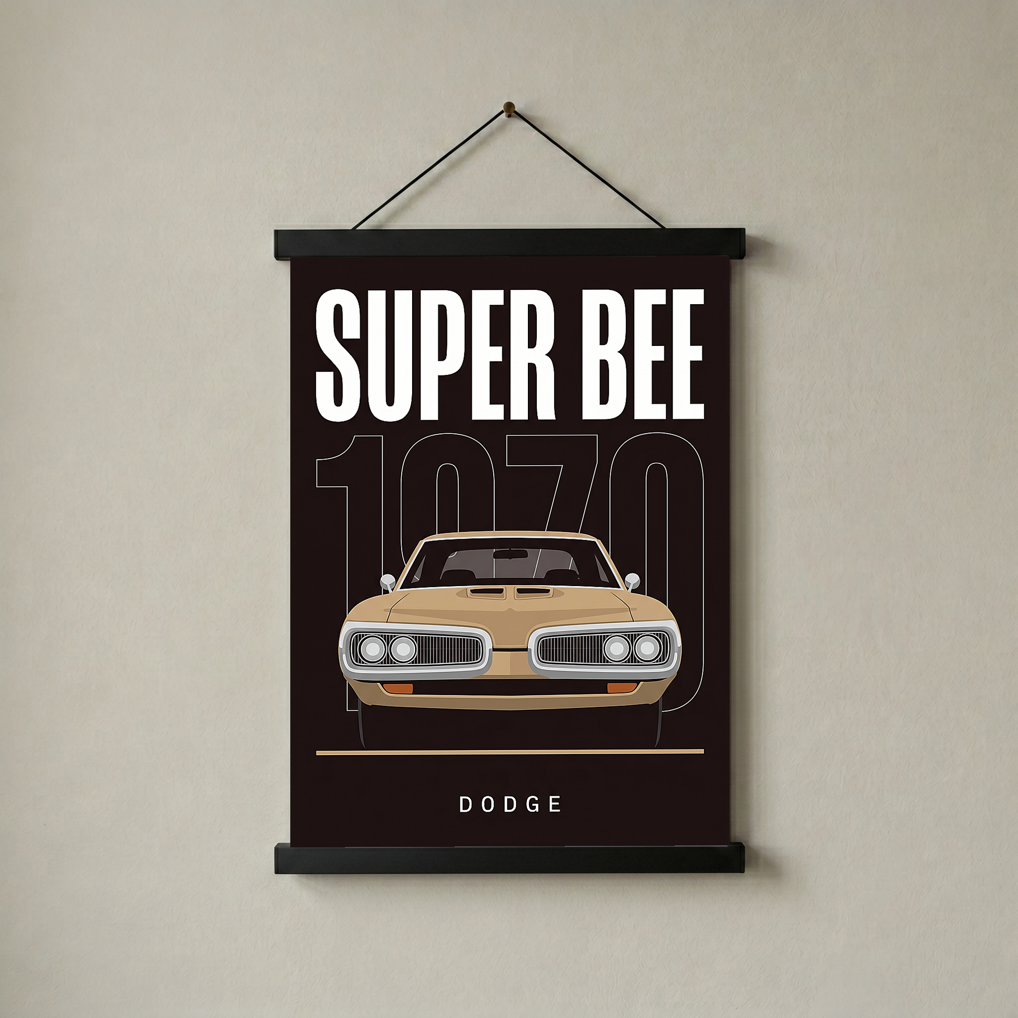 Dodge Super Bee 1970 Minimalist Poster — Black Muscle Car Line Art