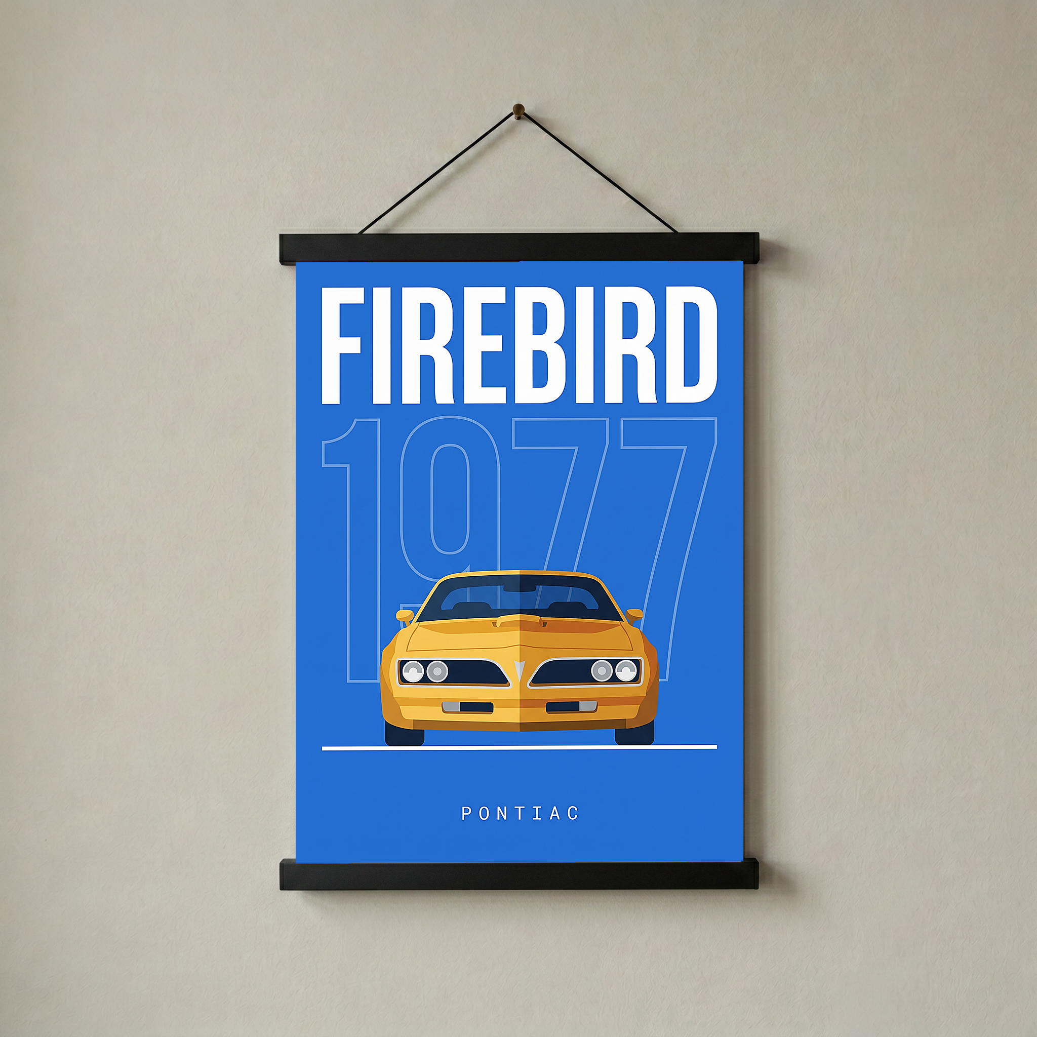 Pontiac Firebird 1977 Minimalist Poster — Blue Muscle Car Line Art