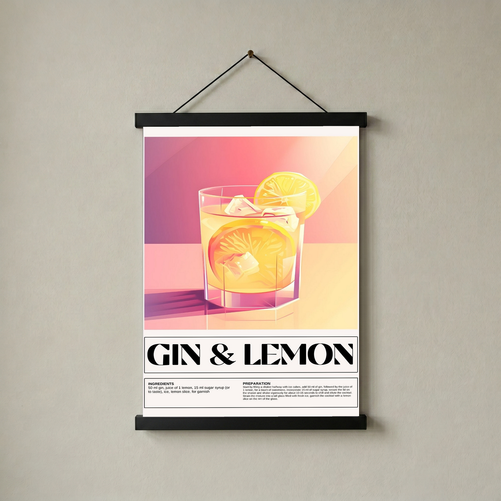 Gin & Lemon Wall Art Print — Classic Cocktail Poster