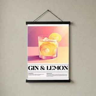 Gin & Lemon Wall Art Print — Classic Cocktail Poster