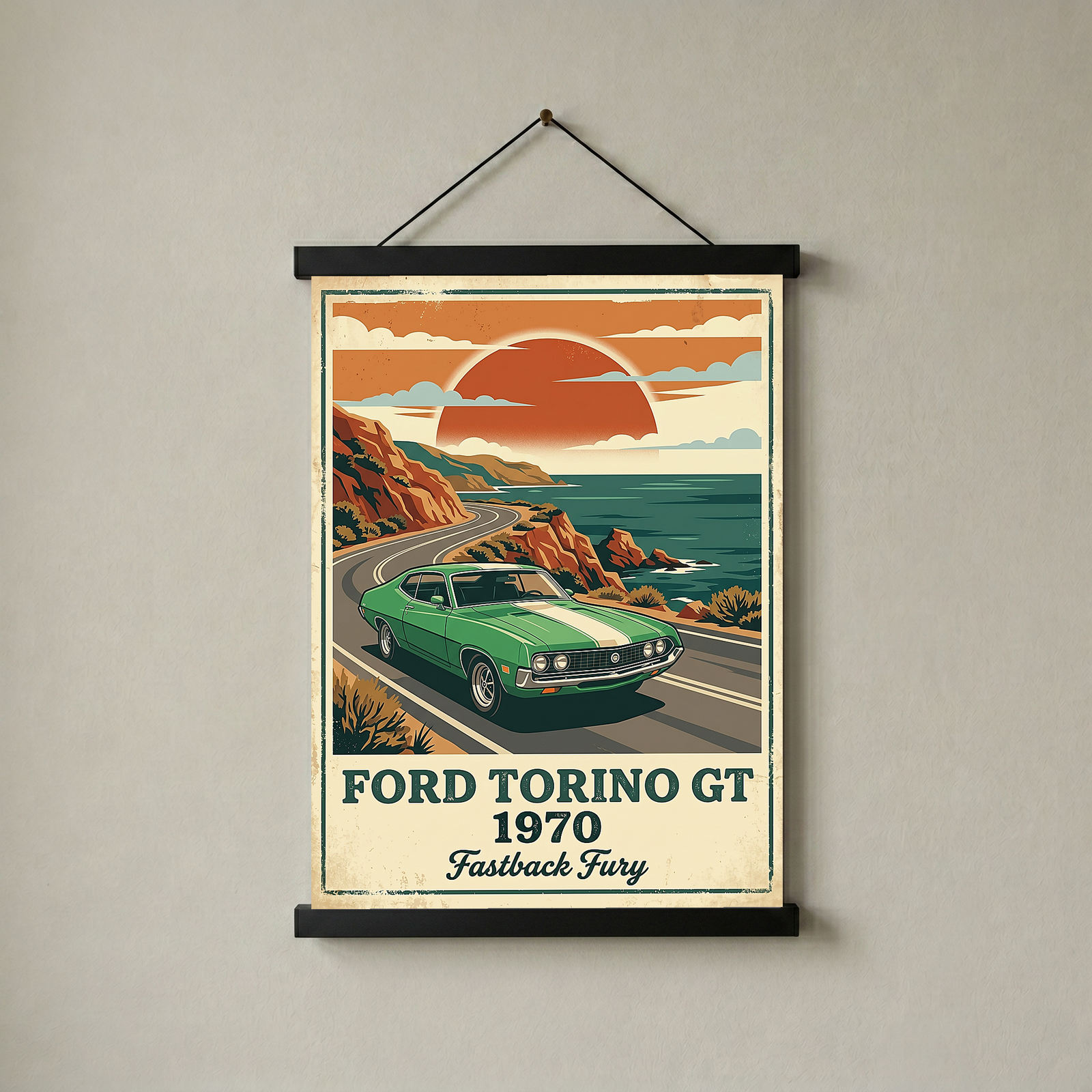 Ford Torino GT 1970 V2 Poster — Vintage Muscle Car Pacific Coast Curve Print