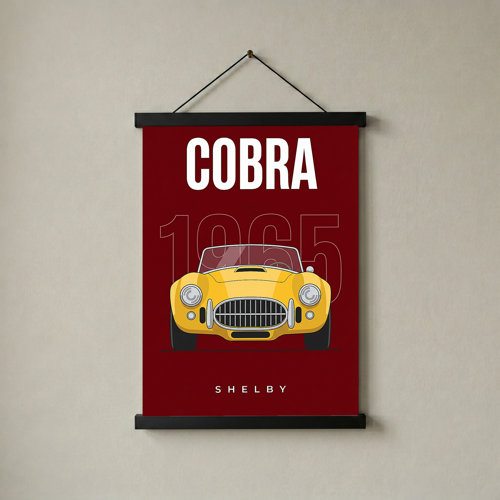 Shelby Cobra 1965 Minimalist Poster — Burgundy Roadster Line Art