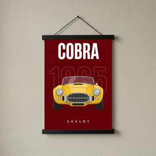 Shelby Cobra 1965 Minimalist Poster — Burgundy Roadster Line Art
