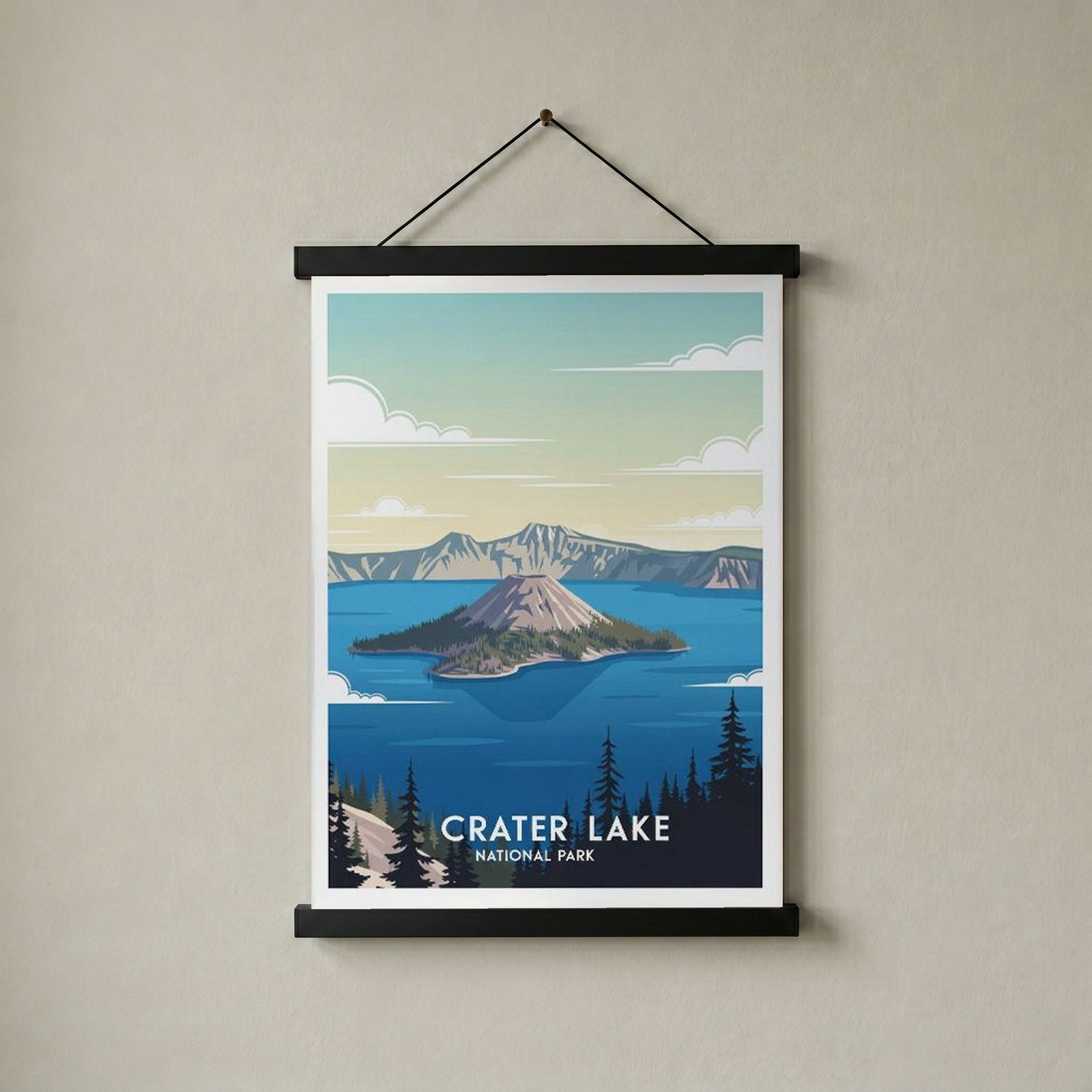 Crater Lake National Park Poster — Vintage Oregon Wizard Island Print