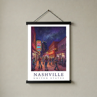 Nashville Travel Poster — Music City Broadway Honky Tonks Night Print