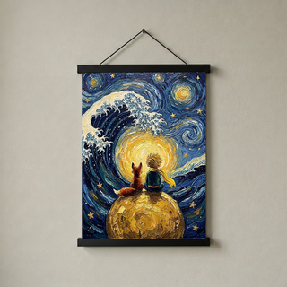 Little Prince Fox &amp; Planet Print — Van Gogh-Style Nursery Wall Art