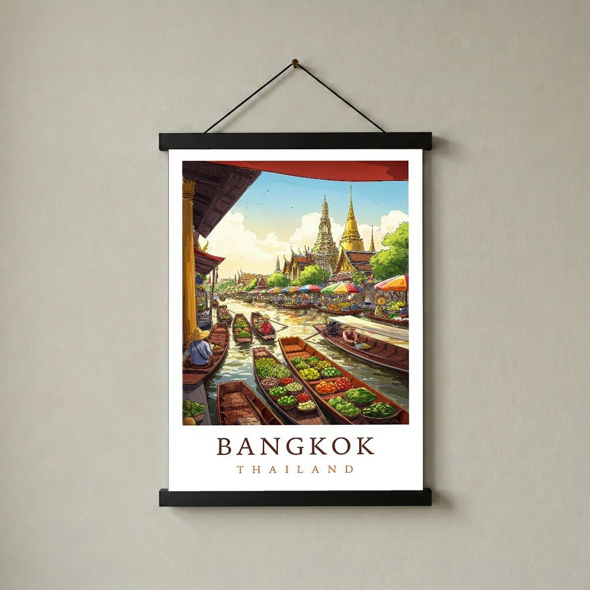 Bangkok Thailand Travel Poster — Floating Market Wat Arun Print