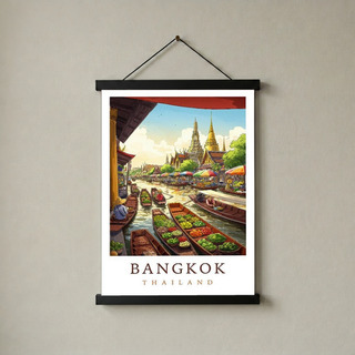 Bangkok Thailand Travel Poster — Floating Market Wat Arun Print