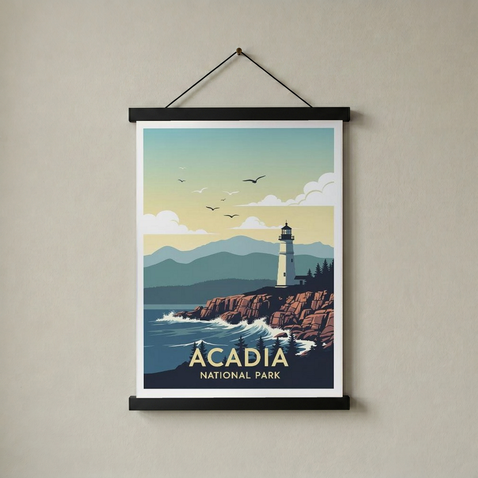 Acadia National Park Poster — Vintage Maine Lighthouse Coastal Print