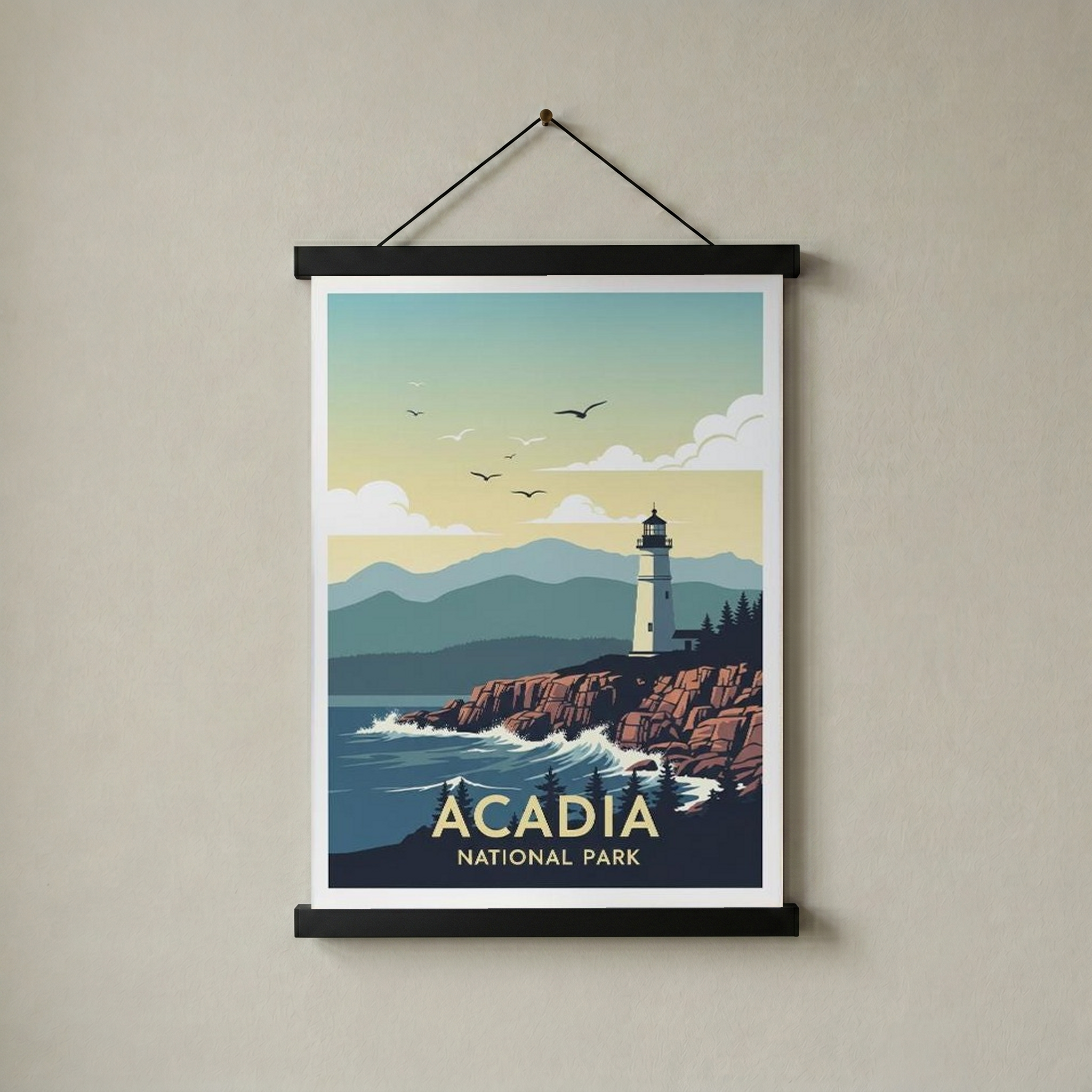 Acadia National Park Poster — Vintage Maine Lighthouse Coastal Print