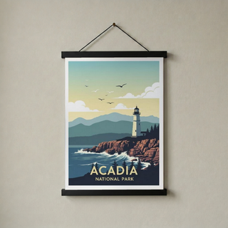 Acadia National Park Poster — Vintage Maine Lighthouse Coastal Print