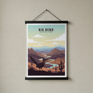 Big Bend National Park Poster — Vintage Texas Roadrunner Rio Grande Print