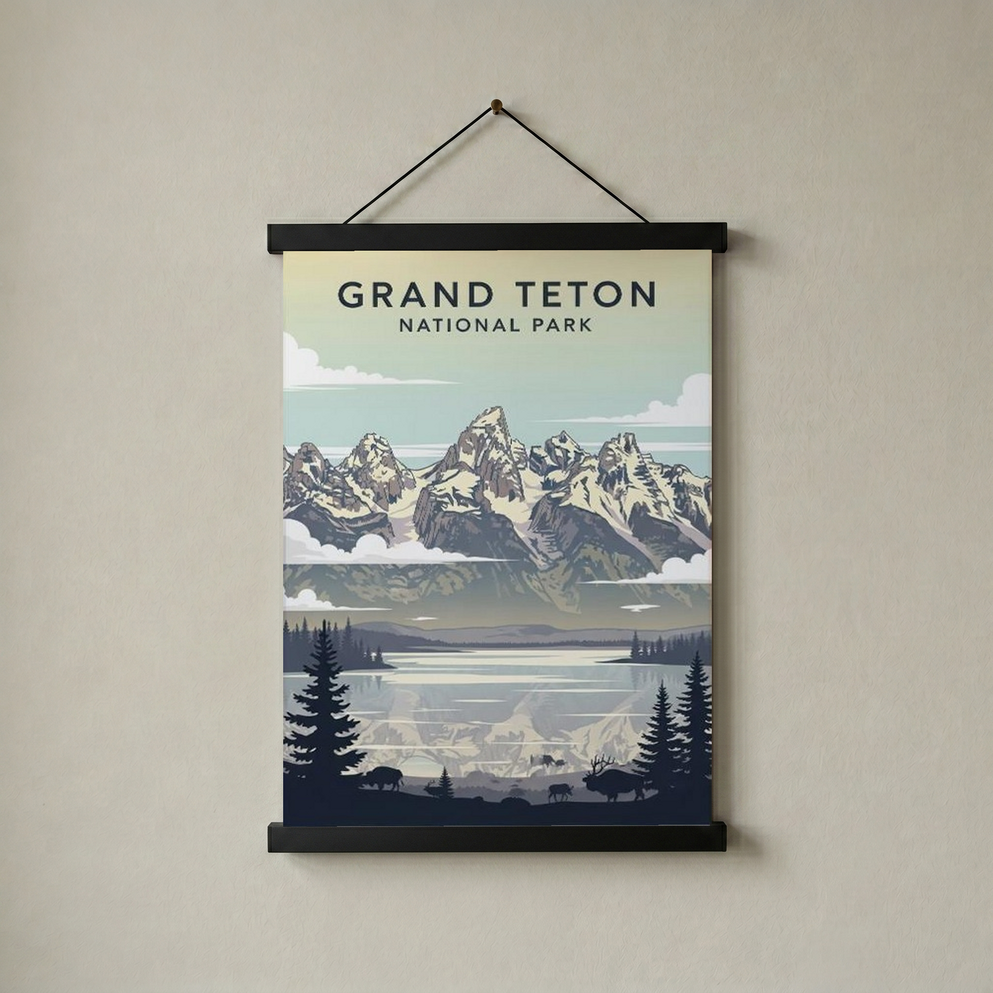 Grand Teton National Park Poster — Vintage Wyoming Bison Jackson Lake Print