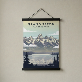 Grand Teton National Park Poster — Vintage Wyoming Bison Jackson Lake Print