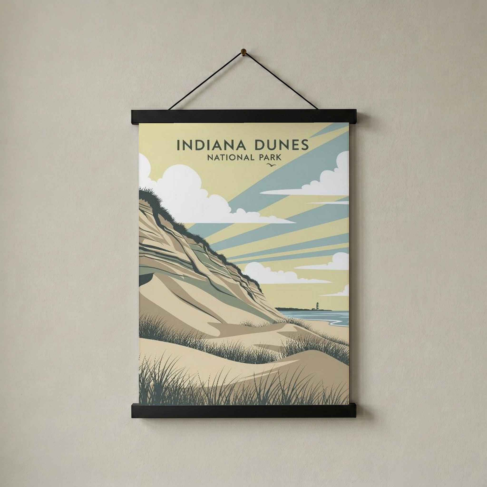 Indiana Dunes National Park Poster — Vintage Lake Michigan Lighthouse Print