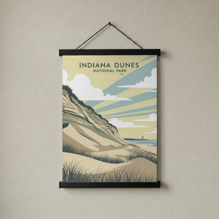 Indiana Dunes National Park Poster — Vintage Lake Michigan Lighthouse Print