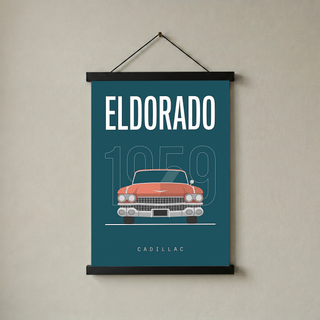Cadillac Eldorado 1959 Minimalist Poster — Teal Tail-Fin Classic Line Art