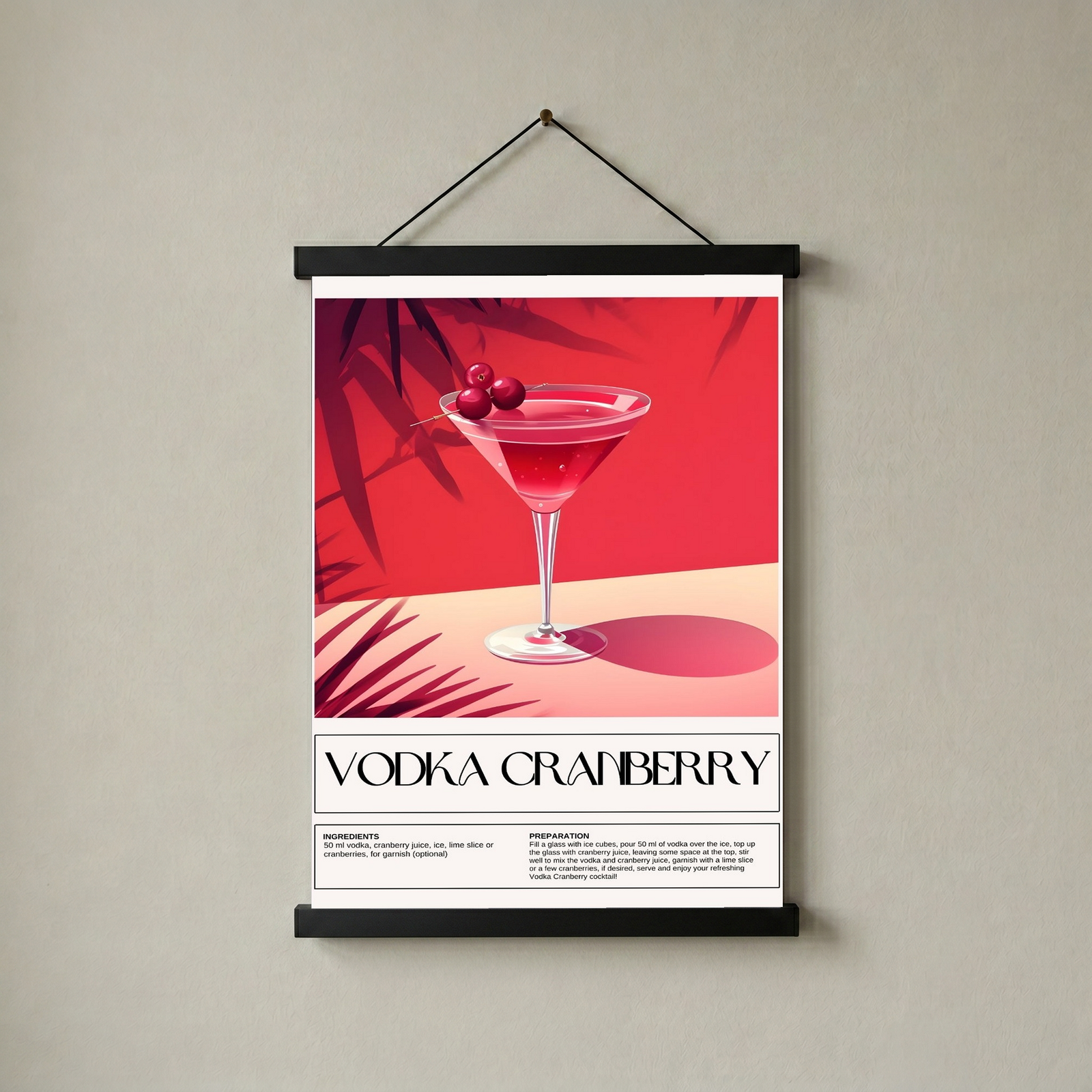 Vodka Cranberry Wall Art Print — Classic Pink Cocktail Poster