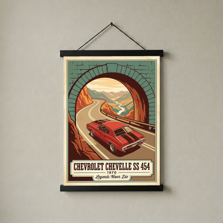 Chevrolet Chevelle SS 454 1970 V9 Stone Tunnel Poster — Vintage Muscle Mountain Pass