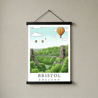Bristol England Travel Poster — Clifton Bridge Hot Air Balloon Print