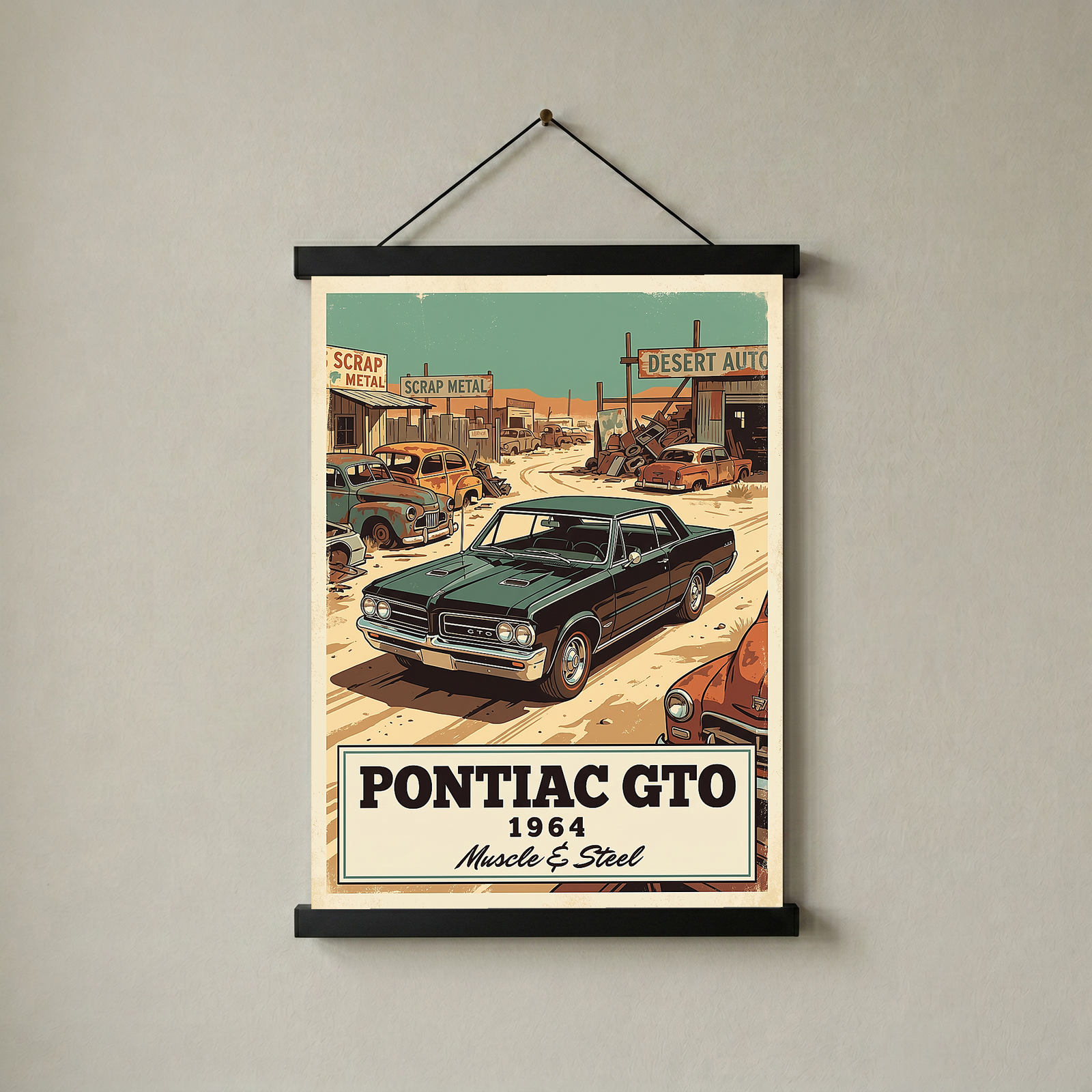 Pontiac GTO 1964 V2 Poster — Vintage Muscle Desert Junkyard Print