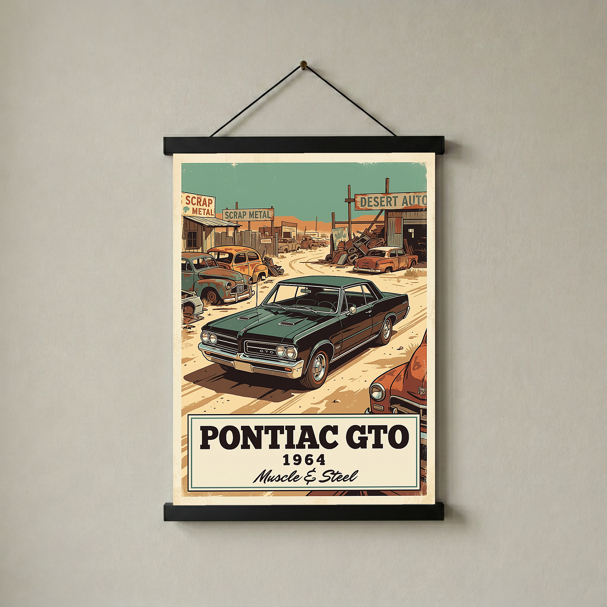 Pontiac GTO 1964 V2 Poster — Vintage Muscle Desert Junkyard Print