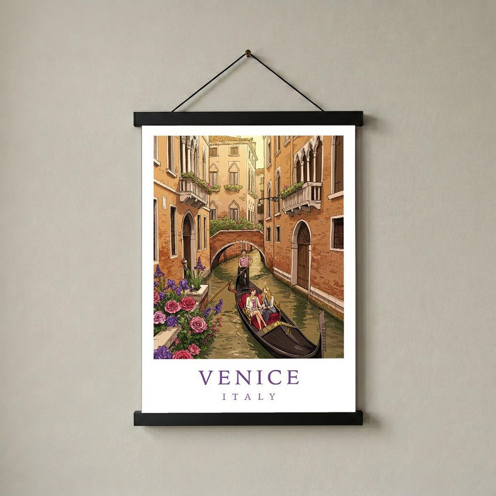 Venice Italy Travel Poster — Gondola Canal Romantic Wall Art Print