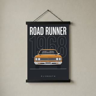 Plymouth Road Runner 1968 Minimalist Poster — Charcoal Muscle Car Line Art