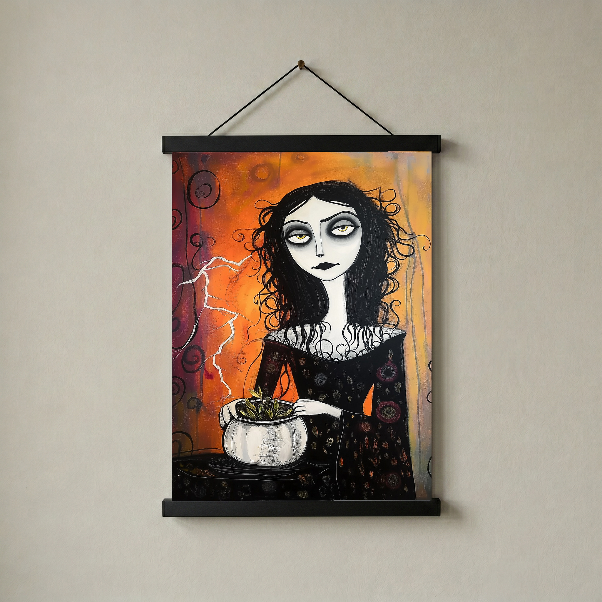 Gothic Gardener Wall Art Print — Dark Botanical Portrait Poster