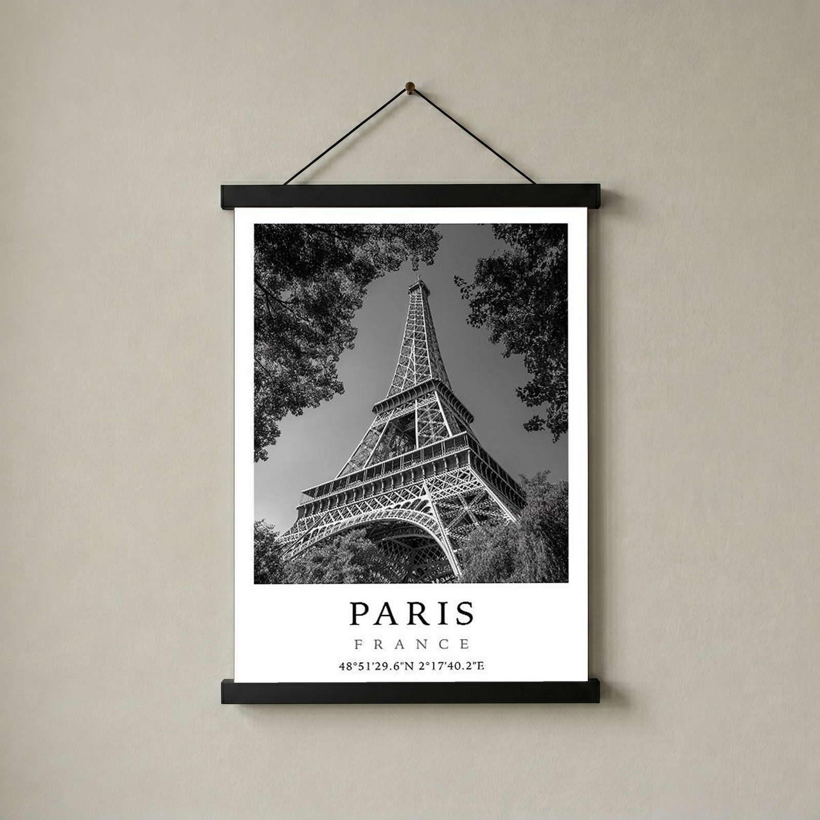 Paris Eiffel Tower Poster — Black and White France Coordinates Print