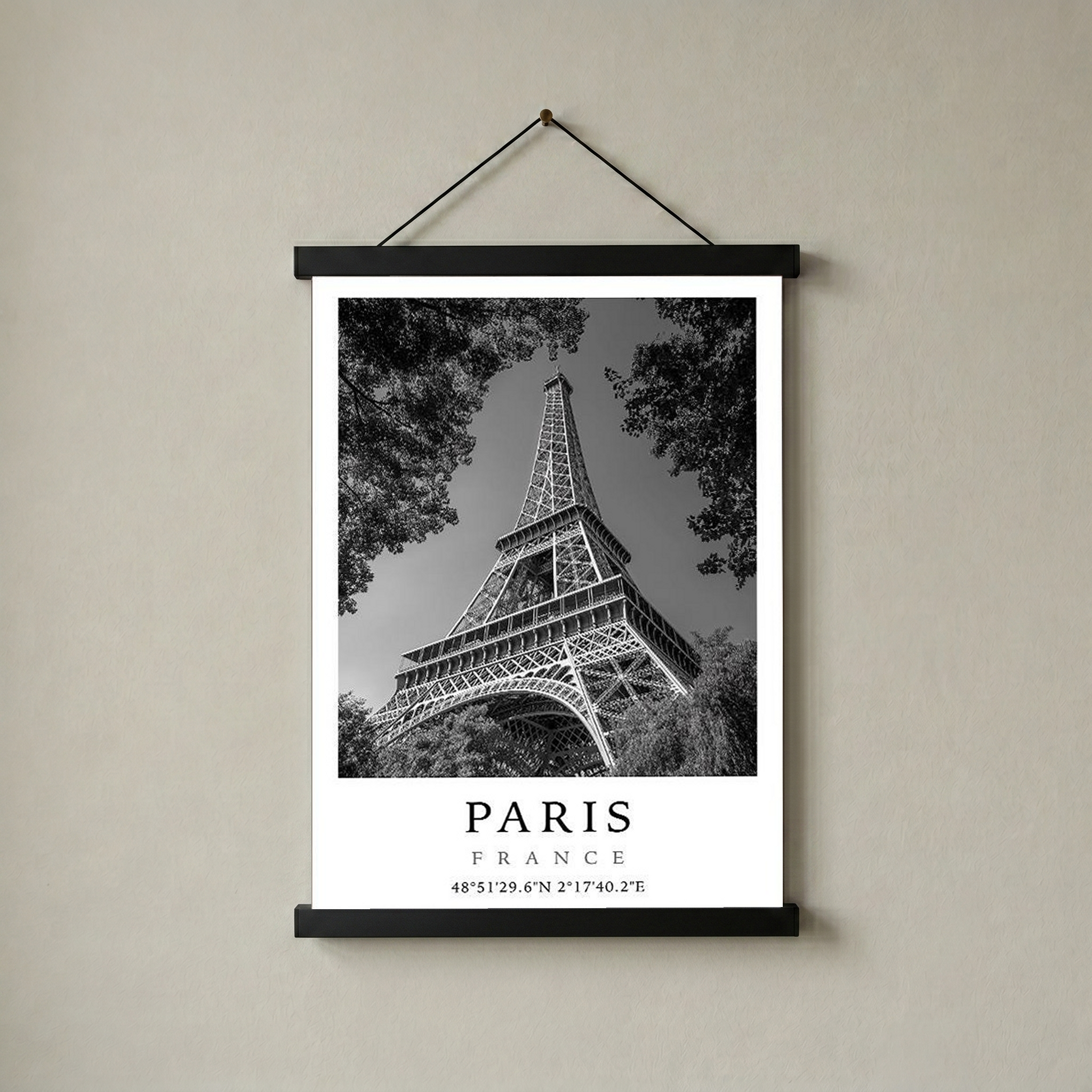 Paris Eiffel Tower Poster — Black and White France Coordinates Print