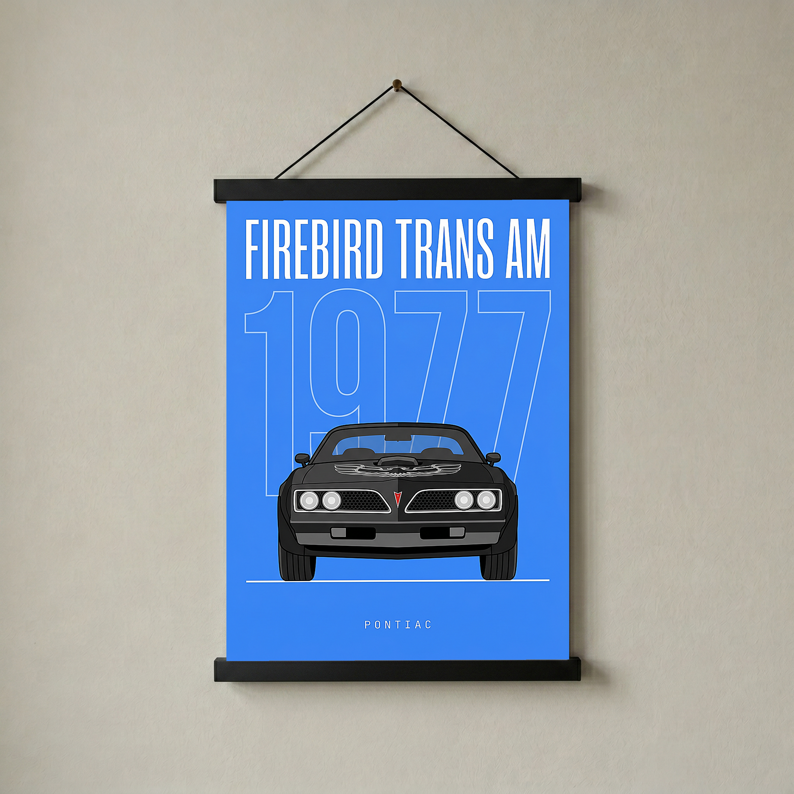 Pontiac Firebird Trans Am 1977 V2 Royal Blue Minimalist Poster — Bandit Muscle Line Art