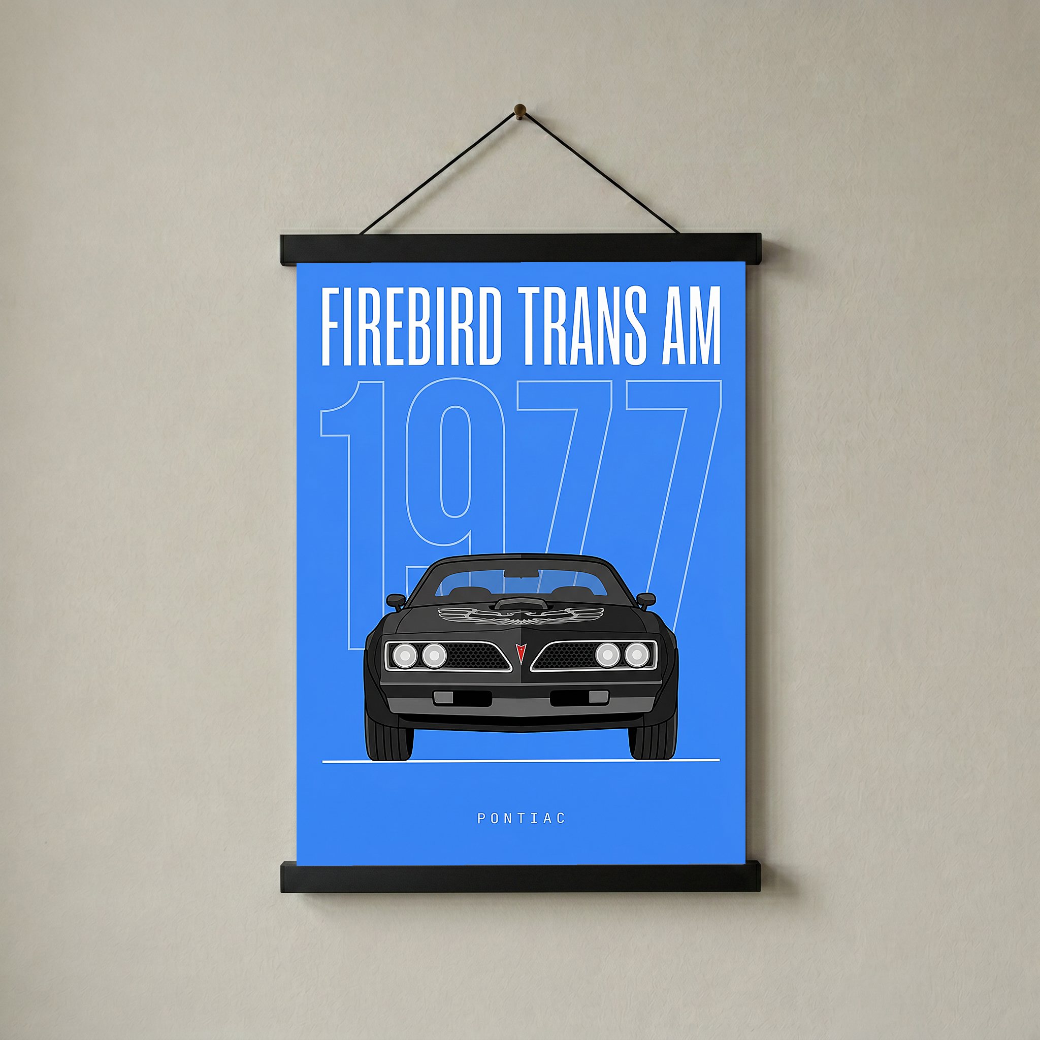 Pontiac Firebird Trans Am 1977 V2 Royal Blue Minimalist Poster — Bandit Muscle Line Art