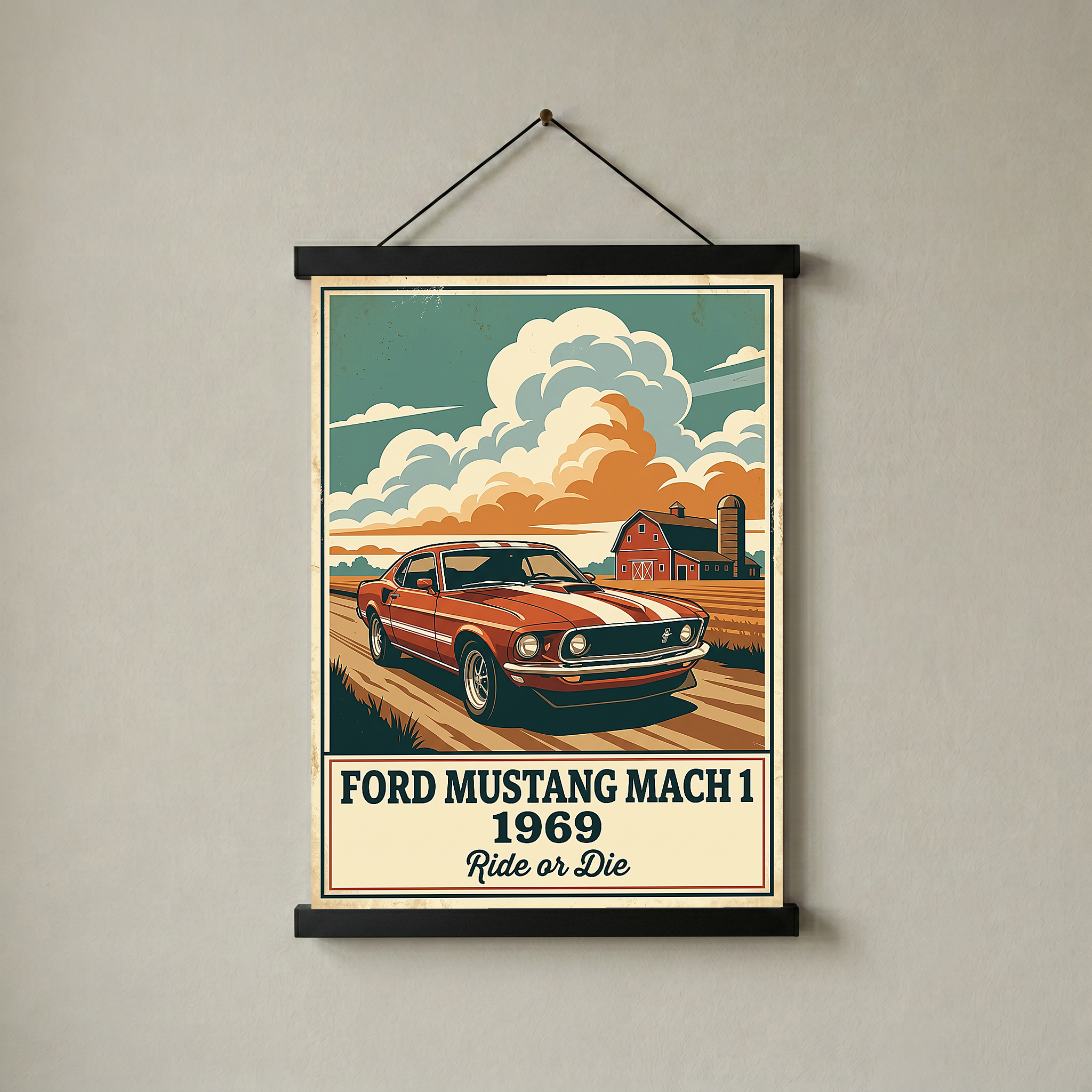 Ford Mustang Mach 1 1969 Poster — Vintage Muscle Country Sky Barn Print