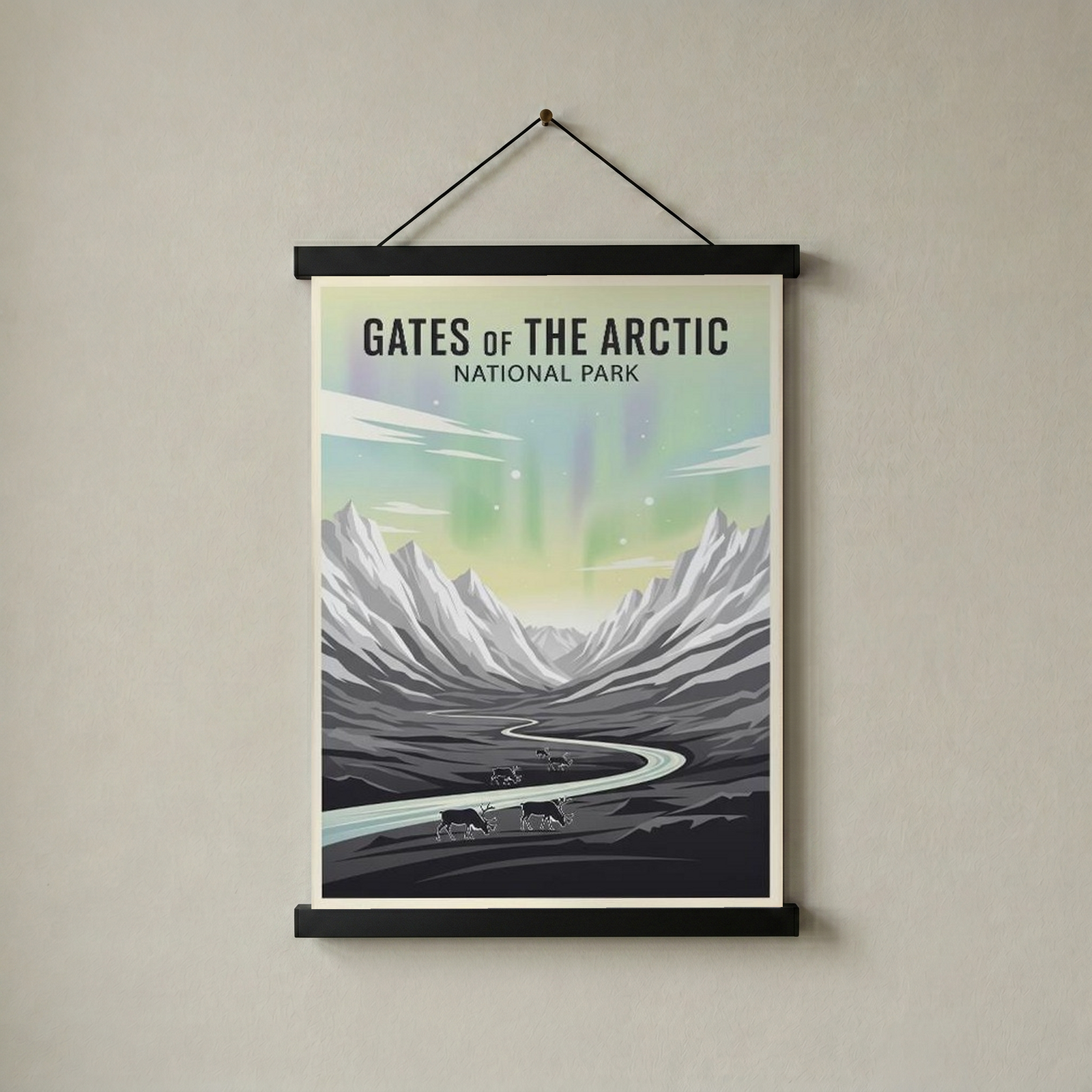 Gates of the Arctic National Park Poster — Vintage Alaska Aurora Caribou Print