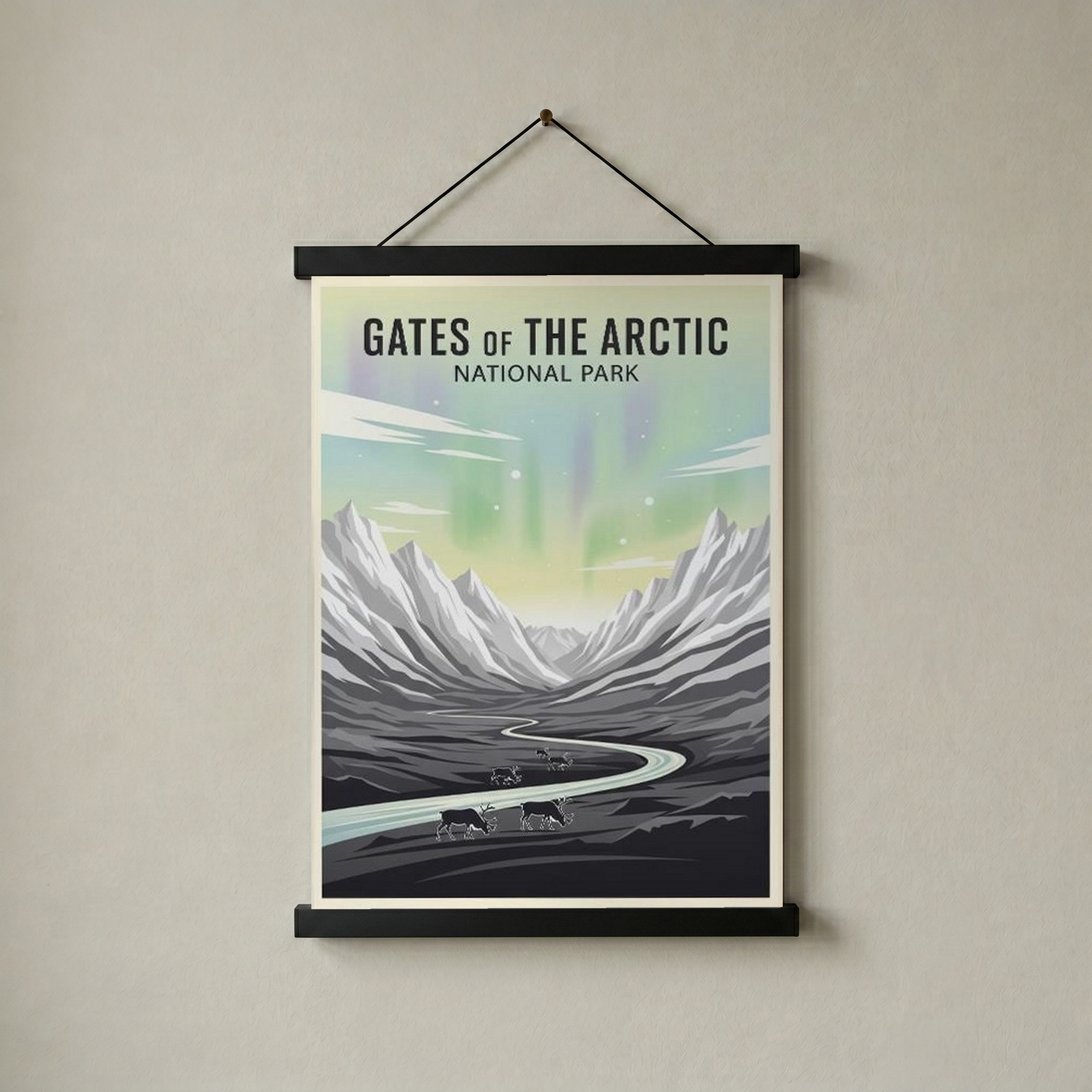 Gates of the Arctic National Park Poster — Vintage Alaska Aurora Caribou Print