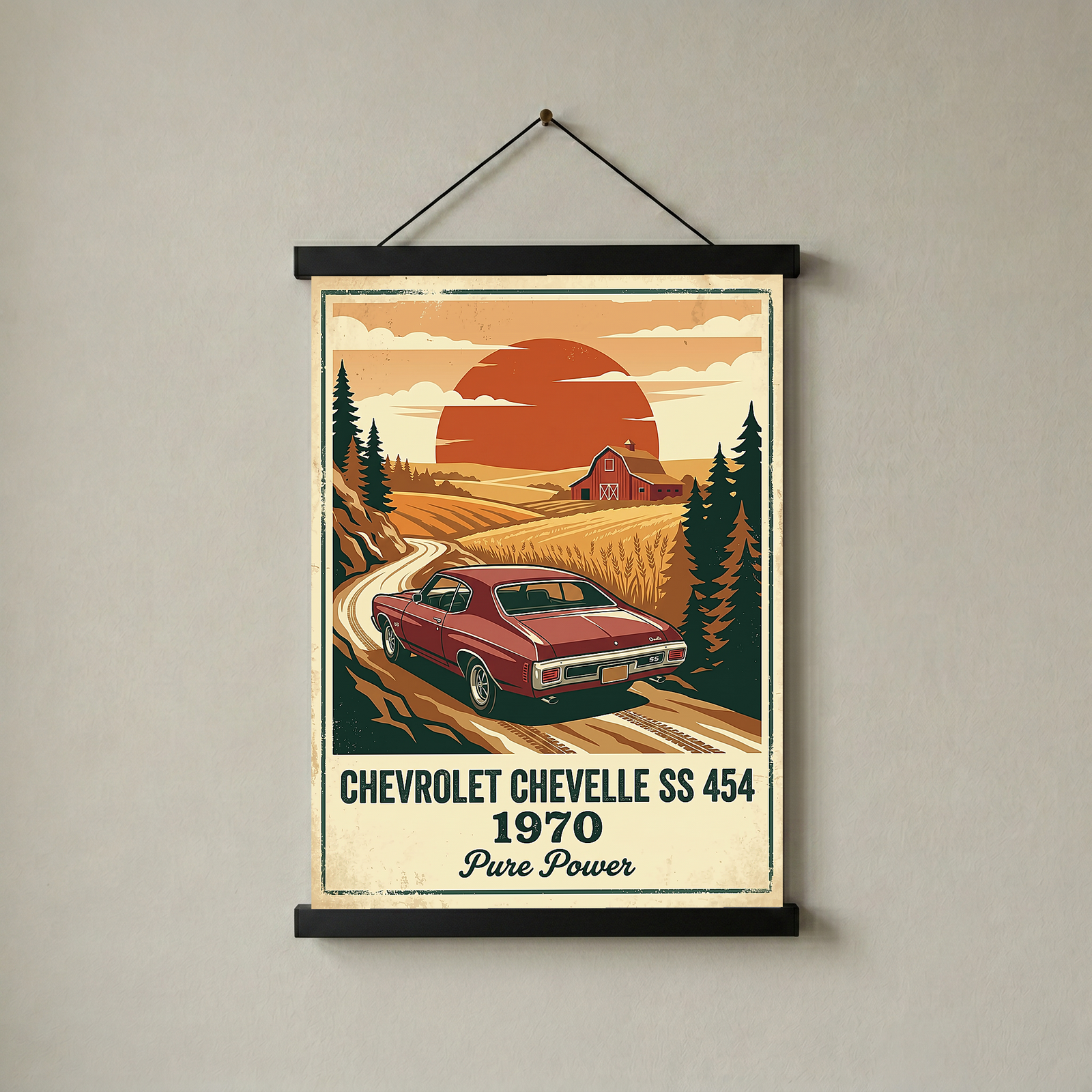 Chevrolet Chevelle SS 454 1970 V5 Poster — Vintage Muscle Car Country Lane Sunset