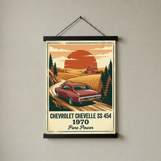 Chevrolet Chevelle SS 454 1970 V5 Poster — Vintage Muscle Car Country Lane Sunset